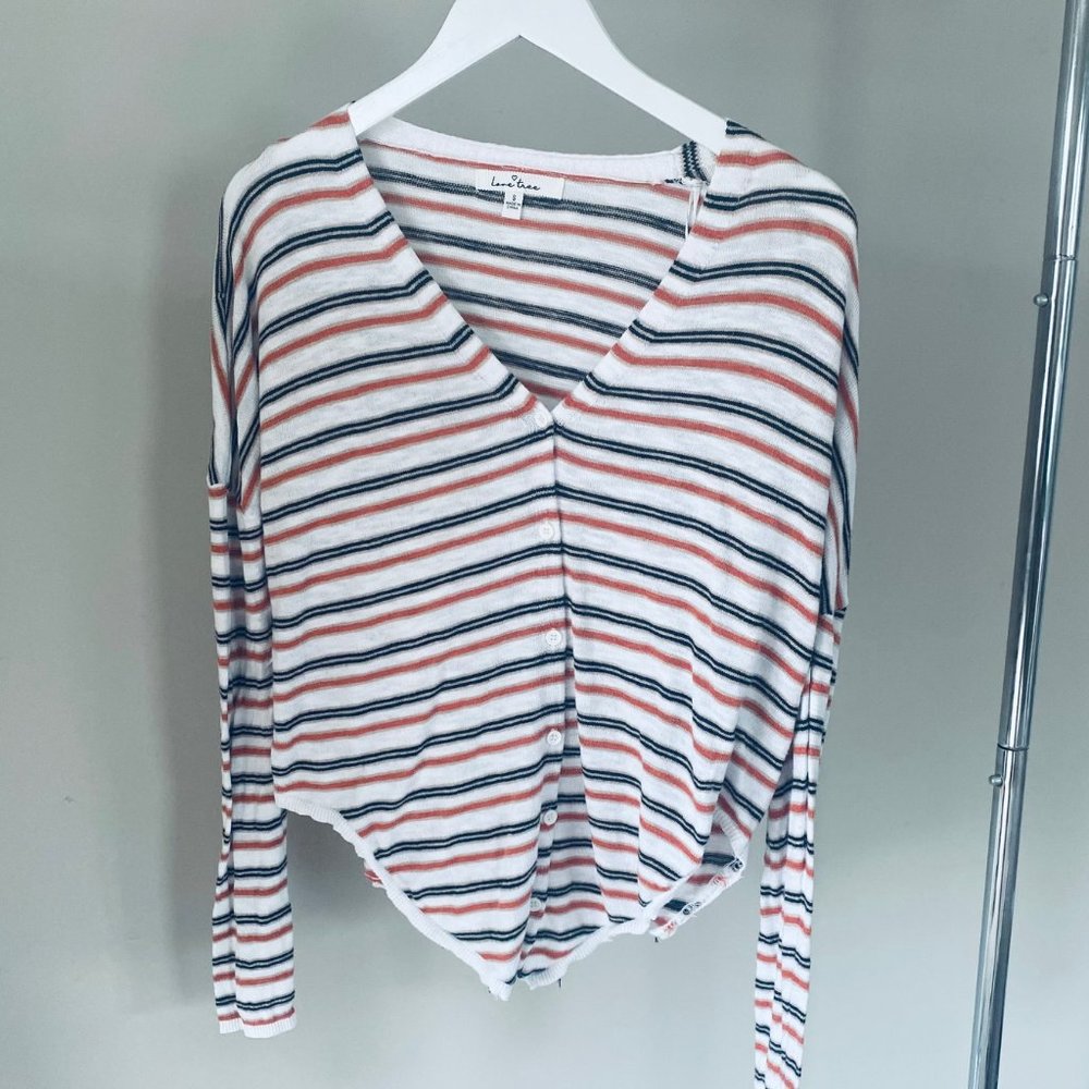 Striped Light Weight Button-up Sweater